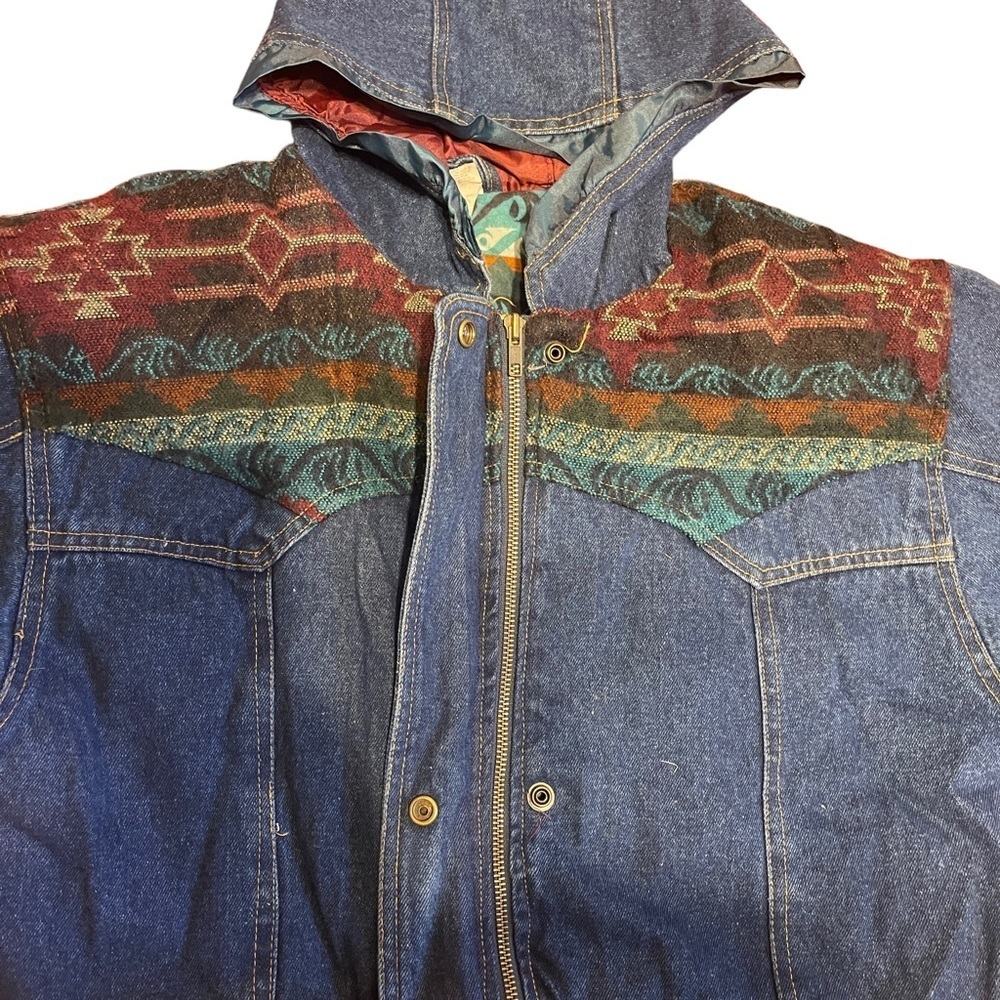 Vintage Out Brook South West Country Tribal Print Ranch Chore Heavy Denim Coat - Picture 6 of 10